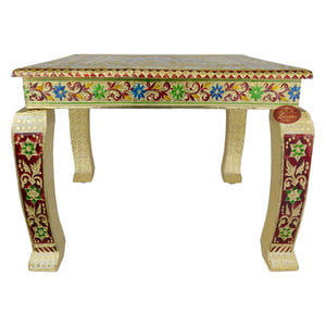 Peacock Designed Wooden Handmade Rajwadi Chowki (18"X18"X12")-G.M.